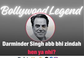 “Bollywood legend Dharmendra Singh photo with text asking if he is still alive — awareness post by RabtaKraft.”