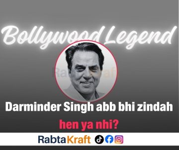 “Bollywood legend Dharmendra Singh photo with text asking if he is still alive — awareness post by RabtaKraft.”