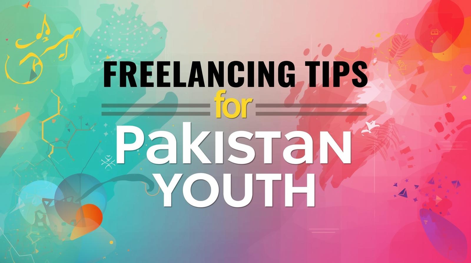 Freelancing tips for Pakistan youth written on a colorful digital background representing online earning and digital skills.
