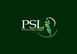 The official logo of the Pakistan Super League (PSL) displayed on a dark green background, featuring the PSL text and a stylized cricket player graphic.