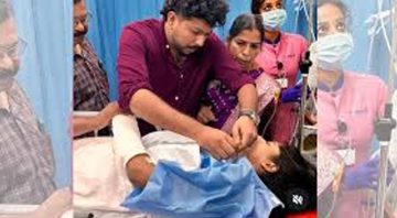 A bride lying injured on a hospital bed while the groom, doctors, and nurses assist her during a simple wedding ceremony inside an emergency ward.