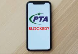 Smartphone screen showing PTA blocked warning, indicating possible IMEI registration issue in Pakistan.