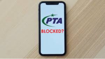 Smartphone screen showing PTA blocked warning, indicating possible IMEI registration issue in Pakistan.