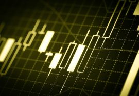 Golden stock market candlestick chart showing upward trend and record-high performance
