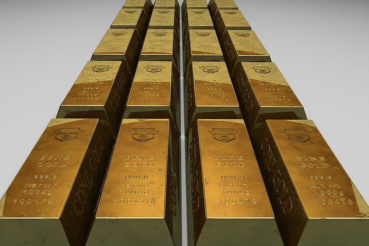 "Stacked rows of fine gold bars arranged in lines, symbolizing rising gold prices and global market investment trends."