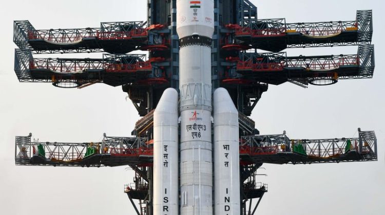 ISRO LVM3-M6 rocket standing on the launch pad at Sriharikota before India’s heaviest satellite mission