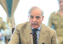 "Prime Minister Shehbaz Sharif speaking during a high-level government meeting on national energy and development projects."