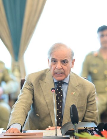 "Prime Minister Shehbaz Sharif speaking during a high-level government meeting on national energy and development projects."