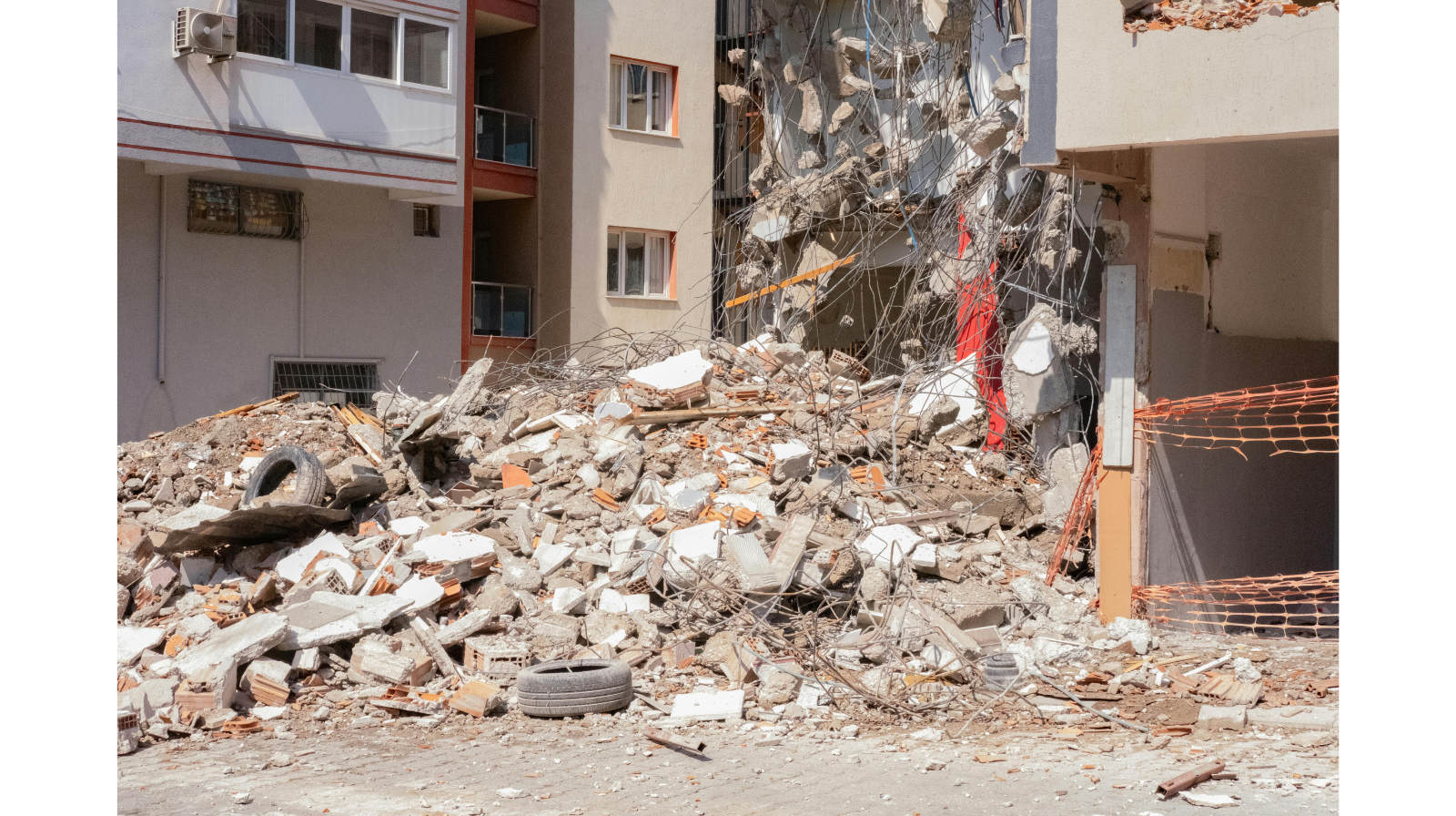 Collapsed roof debris of an old residential building in Lyari Karachi after structural failure