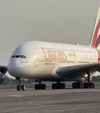 Emirates Airlines aircraft operating Dubai to Karachi route with upgraded cabin services