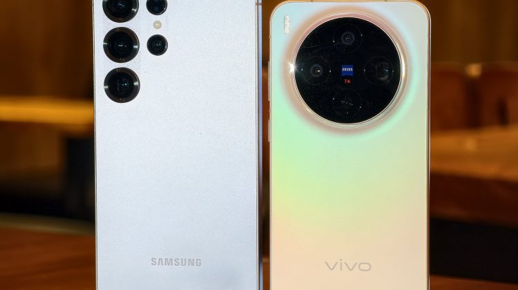 Samsung and Vivo smartphones placed side by side showcasing premium rear camera design and modern smartphone build